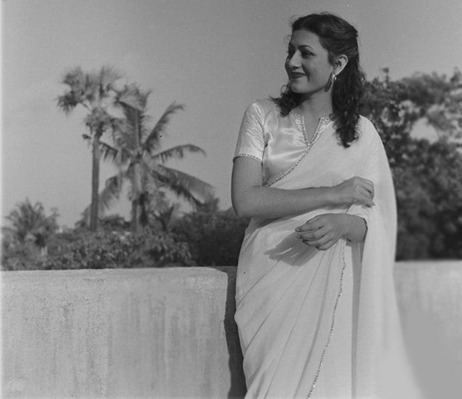 Madhubala wearing a white saree