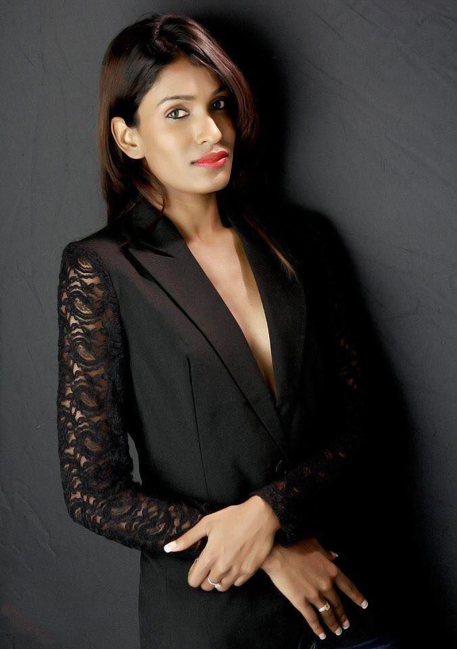 Indian female model Neekita Naidu in a black dress
