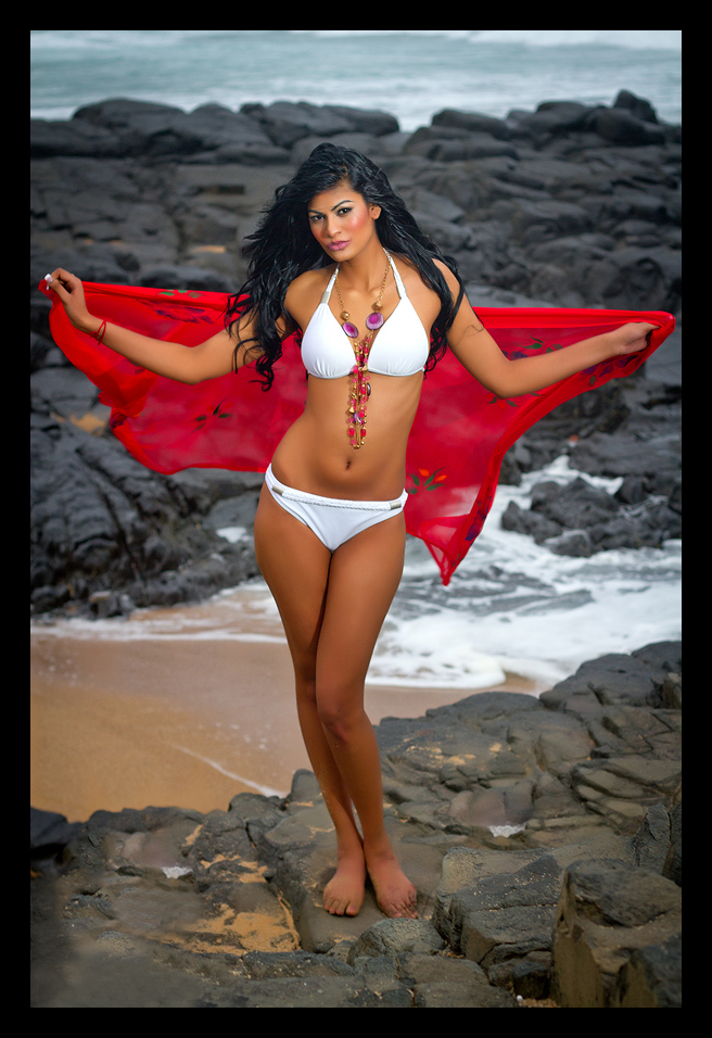 Beach photoshoot with Indian model Neetasha Singh wearing a white Bikini