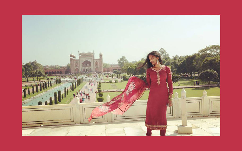 French model Niveththika photographed in Agra wearing a stunning red salwar kameez | India Models